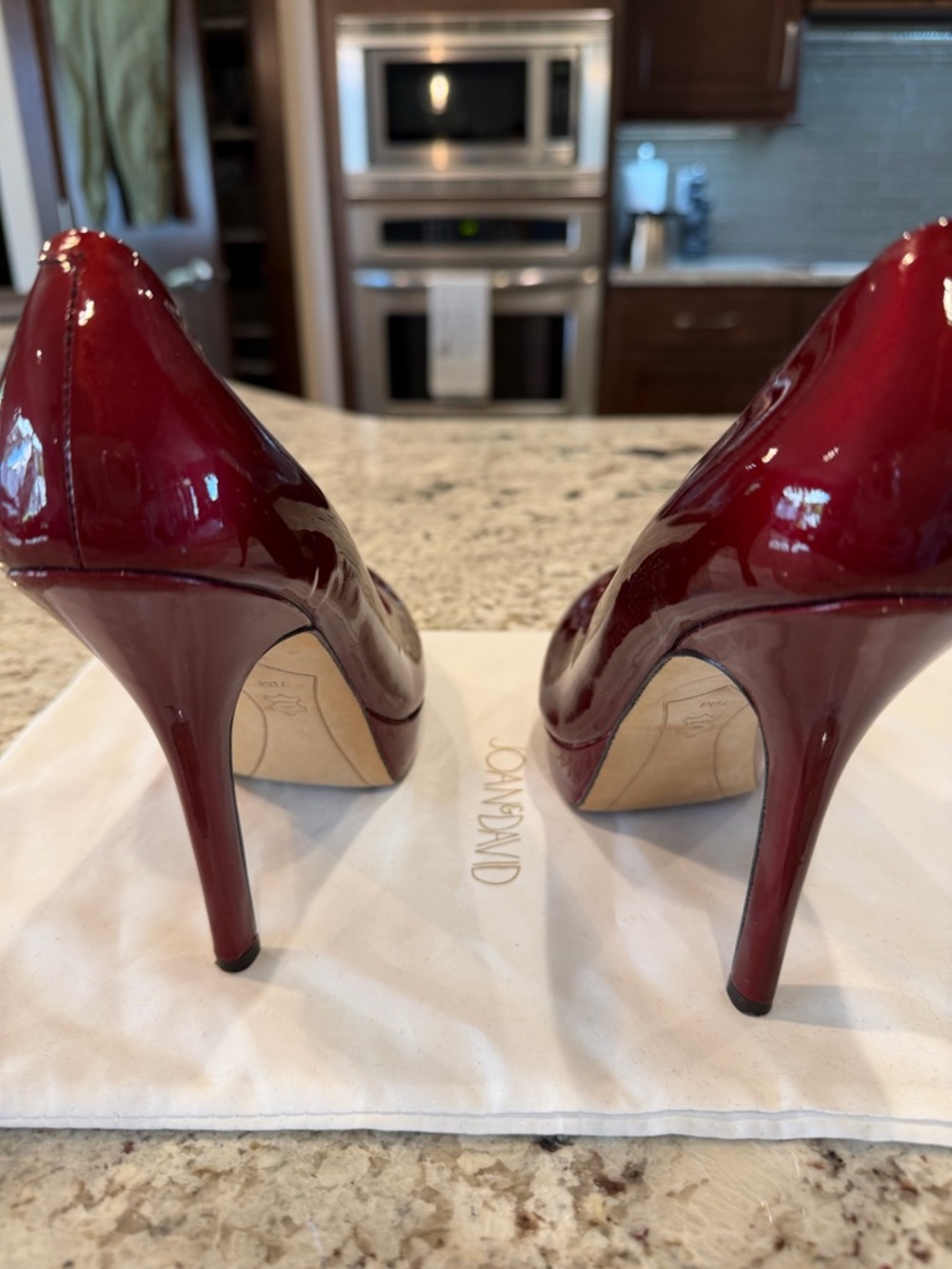 Joan & David Burgundy Patent Platform Stiletto Pumps - Picture 4 of 8